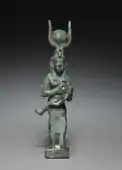 Ancient Egyptian statuette of Isis and Horus; 305–30 BCE; solid cast of bronze; 4.8 × 10.3 cm; Cleveland Museum of Art (Cleveland, Ohio, US)