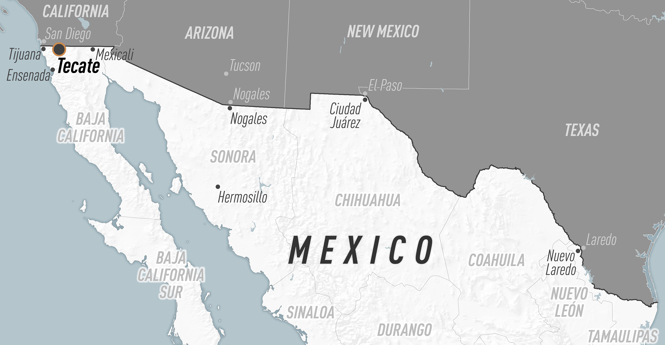 Map showing location of Tecate, Mexico